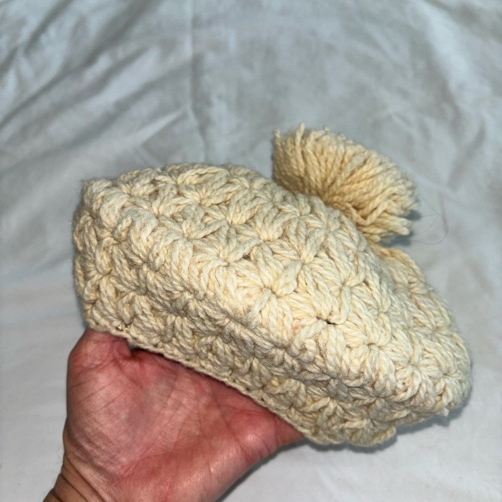 Vintage Knitali Wool Crochet Beret - Cream Cottagecore Boho French Girl Hat